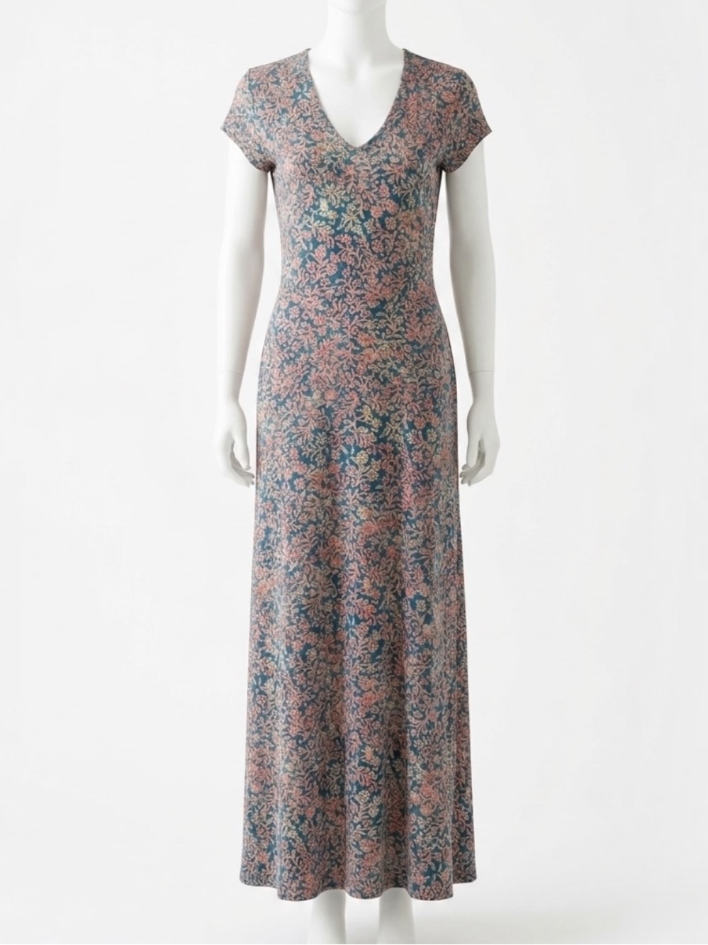 Peruvian Connection Floral Jersey Knit V Neck Boho Cottagecore Maxi Dress XL Sun